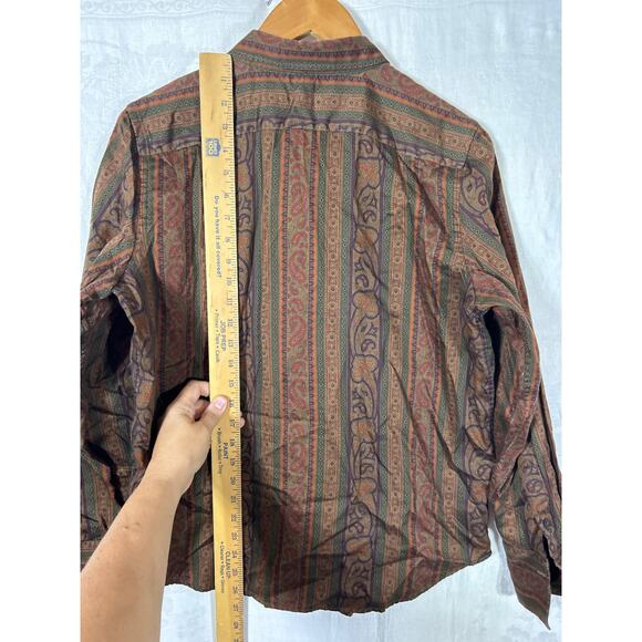 Ralph Lauren LRL Button Up Large Brown Paisley Striped Western Equestrian - Picture 9 of 9